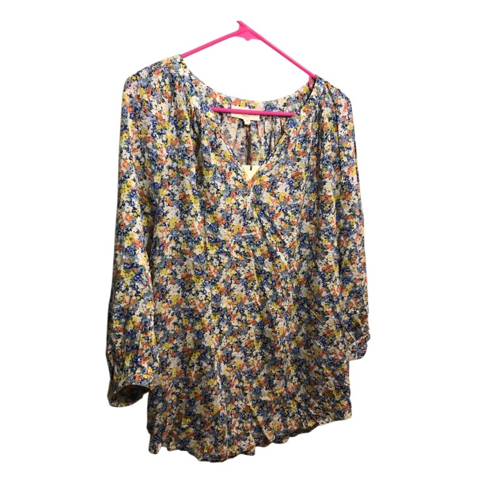 Cynthia Rowley Floral V-Neck Long Sleeve Blouse Size 1X